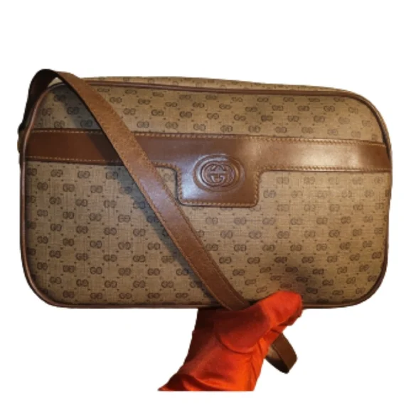 Gucci Micro Gg Interlocking Supreme Canvas Camel Leather CrossBody Bag AUTHENTIC - Picture 3 of 16